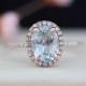 Aquamarine Diamond Ring VS 6*8mm Oval Cut 14K Rose Gold Wedding Ring Aquamarine Engagement Ring Gemstone Bridal Ring