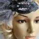 Silver gray beaded flapper Gatsby Headband,Wedding Headband, Beaded feathers headband, Crystal Wedding Headpiece, 1920s Flapper headband