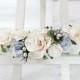 White and light blue wedding flower crown - head wreath - bridesmaid hair accessories - flower girls - garland