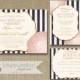 Blush Pink & Gold Wedding Invitation RSVP Info Card 3 Piece Suite Navy Stripes Bloom Shabby Chic Vintage Rustic DIY or Printed - Madison