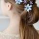 Set 3 floral hair pins blue lilac bells head piece bridal flowers hair dress Wedding rustic hair back pins flowers blue flower hair vine - $21.00 USD