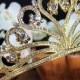 Unique handmade gold princess tiara, wedding tiara, crystal tiara handmade for order inlaid with various SWAROVSKI Crystals shapes - $175.00 USD