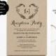 Wedding Reception Party Invitation Template, Kraft Reception Card, Instant DOWNLOAD - EDITABLE Text - 5x7, RP005, VW08