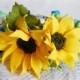 Sunflower wedding, Bridal crown, Sunflower headband, Floral wreath, Yellow blue flowers, Real touch sunflowers, Blue roses crown, Spring - $49.00 USD