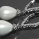White Teardrop Pearl Bridal Earrings Pearl CZ Leverback Wedding Earrings White Pearl Silver Dangle Earring Prom Pearl Jewelry Bridal Jewelry - $27.90 USD