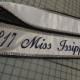 Pageant sashes / heavyweight White satin / Navy satin Trim / Crystal Rhinestones Front and Back  / Design your Pageant sash