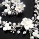 Bridal flower necklace and earrings, Wedding rhinestone and pearl necklace and earrings, Bridal jewelry set, Wedding set, Swarovski crystal