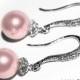 Pink Pearl Earrings Rosaline Pearl Small Earrings Blush Pink Drop Pearl Earrings Swarovski 8mm Pearl Sterling Silver CZ Wedding Earrings - $24.90 USD