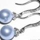 Light Blue Pearl Earrings Blue Pearl Drop Sterling Silver CZ Earrings Swarovski 8mm Pearl Small Earrings Wedding Light Blue Pearls Earrings - $24.90 USD