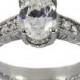 Diamond Engagement Ring 1.25ct Oval Diamond With Milgrain Details 14k White Gold