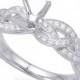 Diamond Vintage Milgrain Halo & Leaf Ring 14k White Gold, (6.5mm) 1.00 Carat Round Forever One Moissanite (optional), Engagement Rings - $1675.00 USD