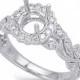 Diamond Vintage Milgrain Halo & Leaf Ring 14k White Gold, (6.5mm) 1.00 Carat Round Forever One Moissanite (optional), Engagement Rings - $1550.00 USD