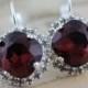 Burgundy Earrings Swarovski Crystal Earrings Maroon Bridesmaid Earrings Clip On Avail Maid of Honor Gift Silver Mother of Bride Gift