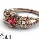 Unique Flower Engagement Ring 14K Red Gold Flowers Art Deco Filigree Ring Ruby With White diamond - Kennedy Engagement Ring