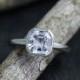 Asscher Cut White Topaz Ring, Peekaboo Bezel Set Ring, 14k White Gold, Alternative Engagement Ring, Made to Order