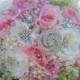 SIMPLE ELEGANT Jeweled Wedding Bouquet, Deposit for Simple GLAM Brides Bouquet, Silk Flower Bouquet, Jeweled Bouquet, Deposit Only