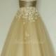 Champange tea lenghth lace wedding dress,destination, outdoor wedding dress,Elopement Dress