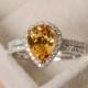 pear citrine ring, engagement ring, sterling silver, finished with rhodium, promise ring