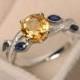 Citrine ring, quartz crystal ring, yellow citrine ring, yellow crystal ring, leaf ring, multistone ring, ring citrine