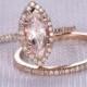 2pcs Wedding Ring Set,Morganite Engagement ring,14k Rose gold, diamond Matching Band,1ct Marquise Stone,Personalized for her/him,Custom ring