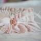 Blush Pink Garter, Pink Garter, Pink Lace Garter w/ ostrich feathers, goose feathers &  gorgeous gold encased pink rhinestone button - 111G