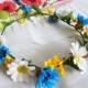 Wildflowers crown, Chamomile cornflowers, Realistic flowers, Ukrainian crown, Yellow blue white, Floral wreath, Summer wedding, Flower halo - $45.00 USD
