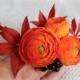 Fall hair clip, Autumn hairclip, Orange wedding, Bridal hair clips, Wedding barrette, Bridal hair comb, Ranunculus, Orange red flowers - $35.00 USD