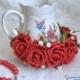 Red flower crown, Headband rose, Flower Wreath, Bridal hair piece, Floral crown, Red roses, Red headpiece, Ukrainian crown, Red wedding - $45.00 USD