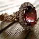 Marsala Red Tourmaline Engagement Ring in 18K Rose Gold with Diamonds in Flower Blossoms and Leafs on Vine Size 5
