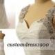 Vintage Cap Sleeve White/Ivory Sexy Open Back Sweep Train-Lace Wedding Dress