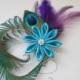 Teal & Purple Wedding Peacock Fascinator, Purple Feathers, Aqua- Turquoise- Blue Flower Bridal Head Piece, Birdcage Veil, Kentucky Derby