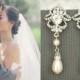 Bridal Earrings, Wedding Earrings, Swarovski Pearl and Crystal Rhinestone Dangle Earrings, Teardrop Drop Earrings, Bridal Jewelry, JOLENE