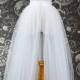 White Tulle Over Skirt with Slit - Adult Full Length Tutu, Wedding Skirt Overlay with Ribbon Waist - Custom Made to Your Measurements