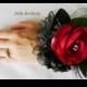 Silk RED Black Roses WRIST CORSAGE Bridal Wedding Flowers Mothers