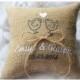 Burlap Wedding pillow , lovebirds wedding pillow , ring bearer pillow, ring bearer pillow with Custom embroidery (R40B)