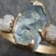 Raw Uncut Aquamarine Diamond Gold Engagement Ring Wedding 14k Ring Custom One Of a Kind Gemstone Bespoke Three stone Ring byAngeline 0420