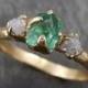 Three raw Stone Diamond Emerald Engagement Ring 14k Gold Wedding Ring Uncut Birthstone Stacking Ring Rough Diamond Ring byAngeline 0415