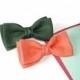 coral wedding emerald green wedding linen bow ties linen ties linen pocket squares ring bearer bow tie groom green necktie Set of 2 sdedshfg - $8.63 USD