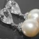 Pearl Cubic Zirconia Bridal Earrings Swarovski 12mm Ivory Color Pearl Drop Earrings Wedding Earrings Large Pearl Earrings Prom Pearl Jewelry - $32.50 USD