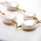 Freshwater Pearl Necklace Gold White Coin Simple Elegant Fashion Bridal Wedding Handmade Chain