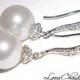 White Pearl Drop Bridal Earrings Swarovski 10mm Pearl Wedding Earrings Sterling Silver CZ Pearl Dangle Earrings Wedding Pearl Bridal Jewelry - $28.00 USD