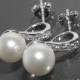 White Pearl Bridal Earrings Small Pearl CZ Earring Studs Swarovski 8mm Pearl Sterling Silver Posts Earrings Wedding Jewelry Bridal Jewelry - $24.90 USD
