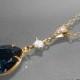 Navy Blue Gold Crystal Necklace Blue Gold Teardrop CZ Necklace Swarovski Montana Rhinestone Necklace Wedding Bridal Dark Blue Gold Jewelry - $27.00 USD