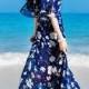Chiffon Floral Expansion Dress And Sleeveless Vest Suit