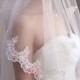 Dramatic Waltz Length White Tulle Wedding Veil with Appliques Edge