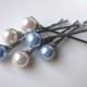 Blue and White Hair Pearl Pins Set Swarovski