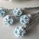 Aqua Rhinestone and Silver Hair Pin Set - Something Blue 10mm