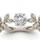 Engagement ring, Leaf Engagement ring,White Gold 14k,White Sapphire Engagement ring,Nature inspired Diamond Leaf ring,Leaf Gold ring, 120