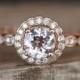 Vintage Morganite Engagement Ring VS 6mm Round Cut Morganite Ring Floral Halo Diamonds Ring Stackable Bridal Ring 14K Rose Gold Ring