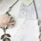 Blush Pink Rose, Ivory Pearls, Antiqued Brass Leaf Vintage Style Flower Necklace. Bridesmaid Gift, Soft Light Pink Rose, Rustic Pink Wedding